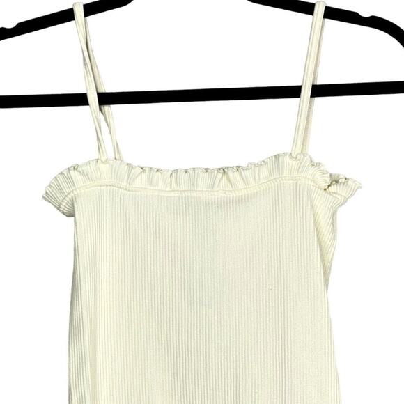 ZARA Limited Contour Collection Ruffle Spaghetti Strap Rib Bodysuit XS Cream - Picture 6 of 15